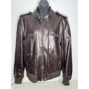 Vintage Brown Leather Moto Jacket Bermans Mens Size 42